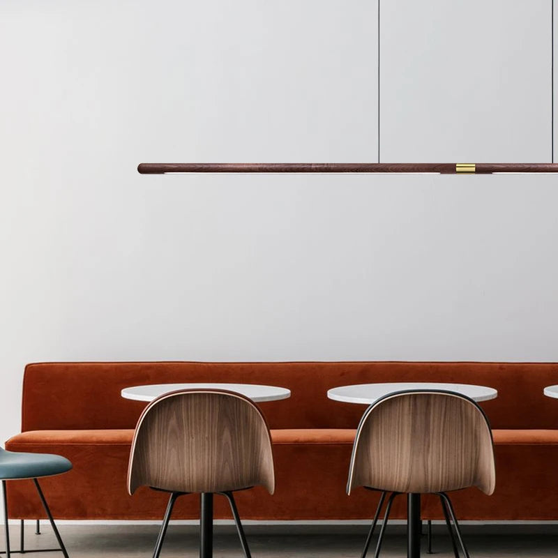 220cm Extended Luxury Modern LED Solid Wood Pendant Lights Long Strip Hang lamp Dining Room Nordic Black Walnut Pendant Lamps