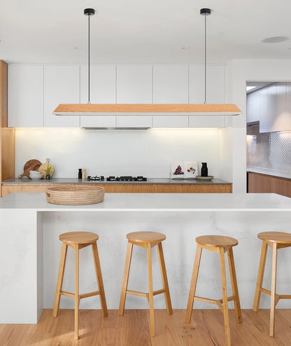 Wooden Pendant Light LED Large Wide Surface Alloy Pendant Lamp Long Strip Lighting Trapezoidal Design for Bar Kitchen Diningroom