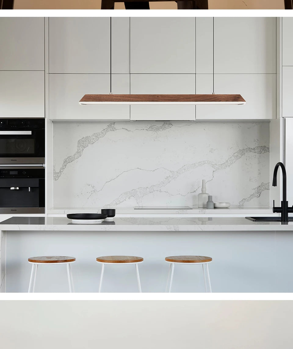 Wooden Pendant Light LED Large Wide Surface Alloy Pendant Lamp Long Strip Lighting Trapezoidal Design for Bar Kitchen Diningroom