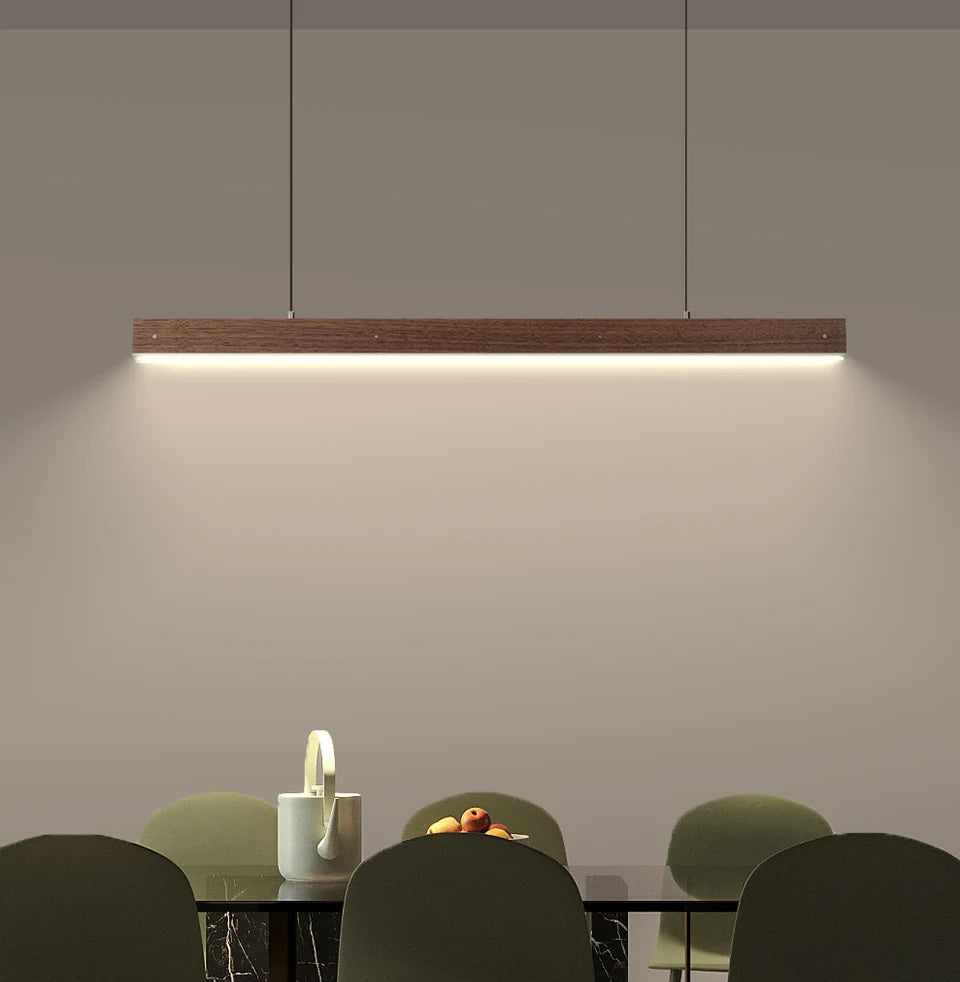 Customized 3m Length Solid Wood LED long Hang Lamp industrial style office bar Kitchen living room Alloy Pendant Light