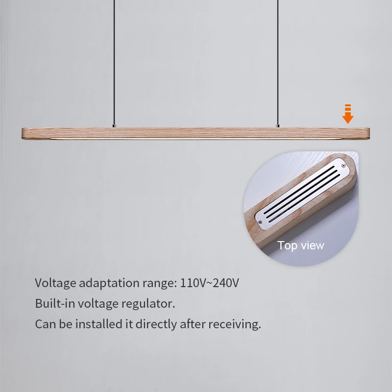 Nordic Wood LED Pendant Lights Modern Oval Long Strip Ceiling Lamp for Restaurant Bar Office Kitchen Dining Living Room