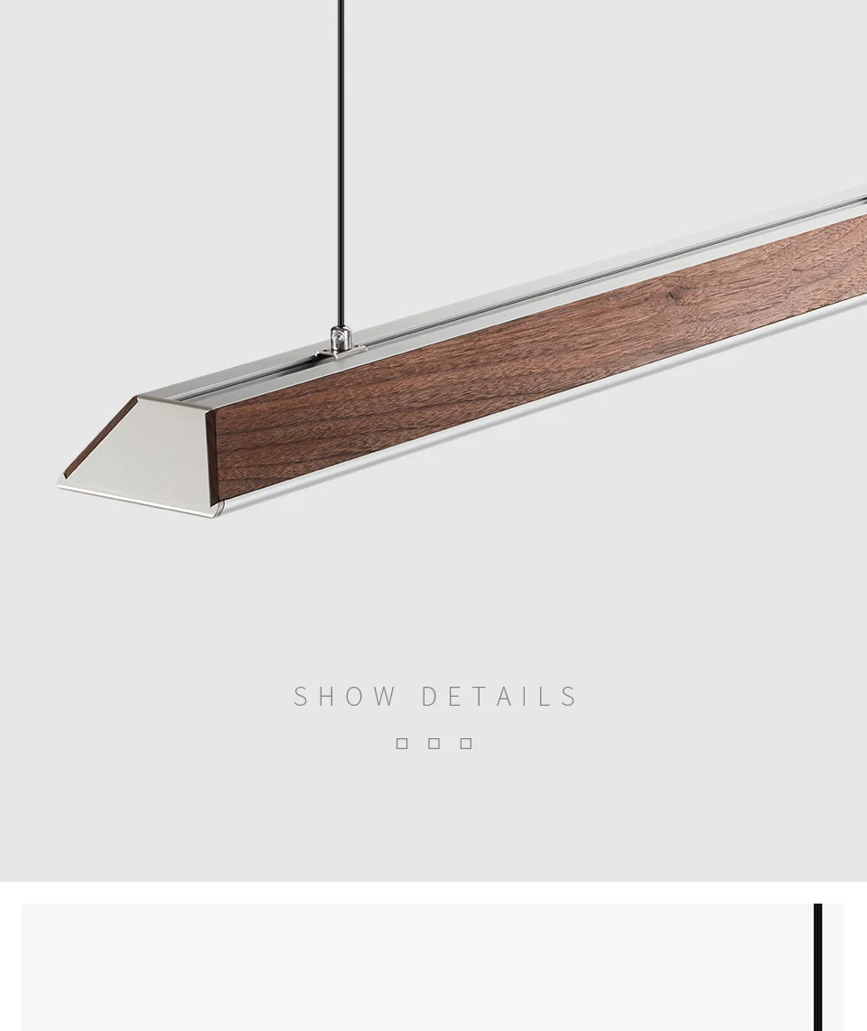 Wooden Pendant Light LED Large Wide Surface Alloy Pendant Lamp Long Strip Lighting Trapezoidal Design for Bar Kitchen Diningroom