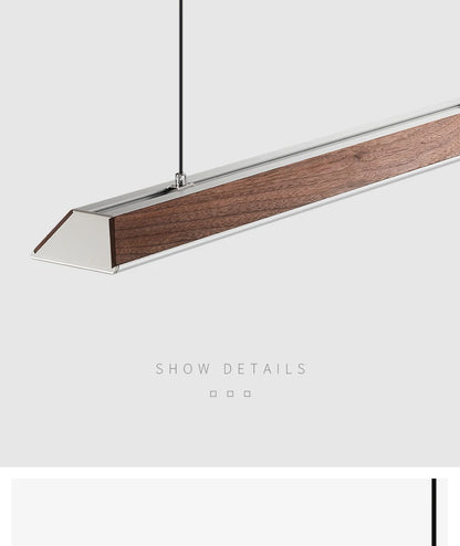 Wooden Pendant Light LED Large Wide Surface Alloy Pendant Lamp Long Strip Lighting Trapezoidal Design for Bar Kitchen Diningroom