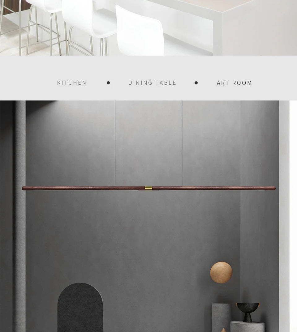 220cm Extended Luxury Modern LED Solid Wood Pendant Lights Long Strip Hang lamp Dining Room Nordic Black Walnut Pendant Lamps