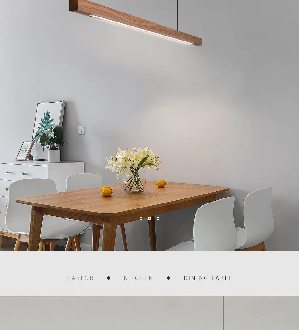 Nordic Wood Pendant Lights LED Modern Hanging Lamps for Dining Living Room Kitchen Office Shop Long Strip Celling Lamp