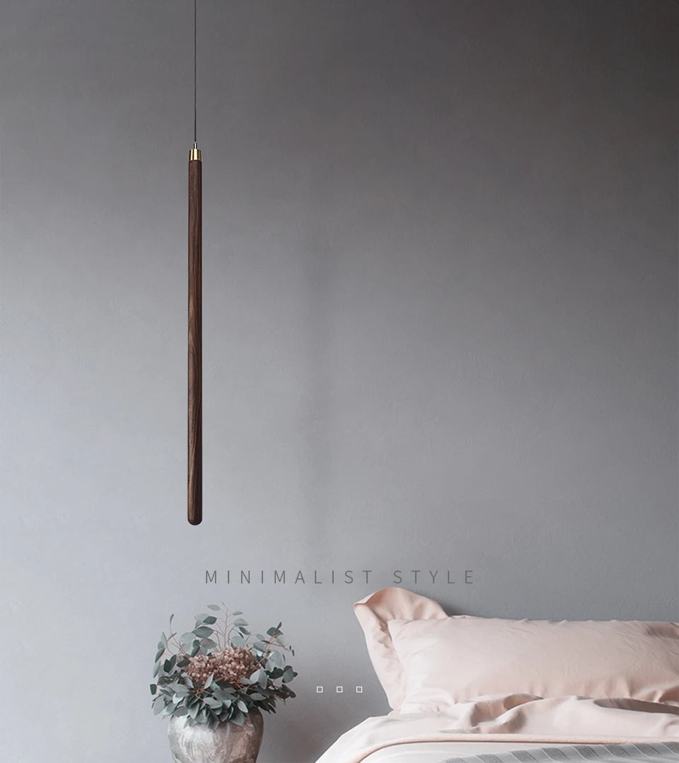 Nordic Style Led Long Strip Solid Wood Pendant Lights Bedroom Bedside Hanging Lamp Fashion Design Living Room Ceiling Lights
