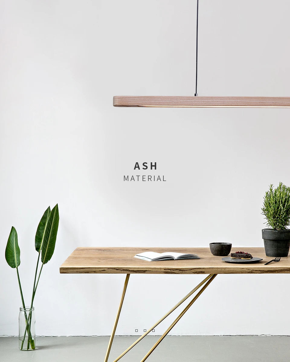 Nordic Wood LED Pendant Lights Modern Oval Long Strip Ceiling Lamp for Restaurant Bar Office Kitchen Dining Living Room