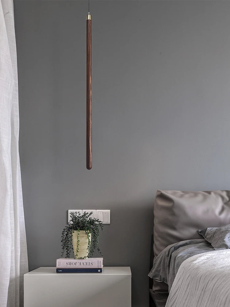 Nordic Style Led Long Strip Solid Wood Pendant Lights Bedroom Bedside Hanging Lamp Fashion Design Living Room Ceiling Lights