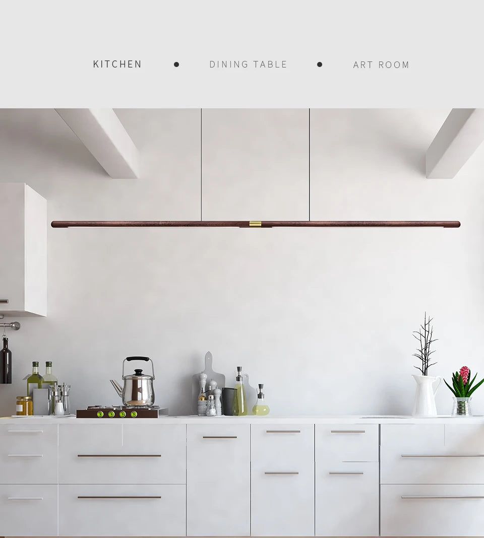 220cm Extended Luxury Modern LED Solid Wood Pendant Lights Long Strip Hang lamp Dining Room Nordic Black Walnut Pendant Lamps