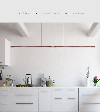 220cm Extended Luxury Modern LED Solid Wood Pendant Lights Long Strip Hang lamp Dining Room Nordic Black Walnut Pendant Lamps