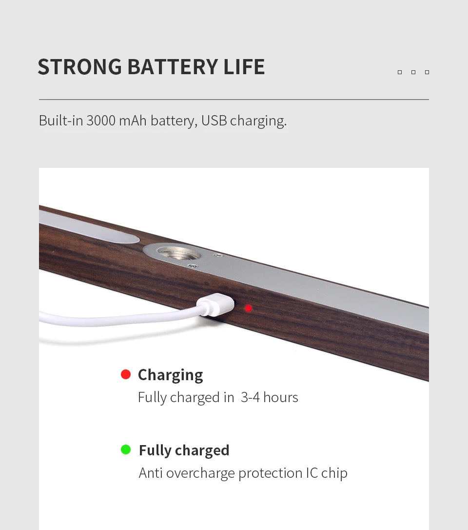 Noble Wood Table Lamp 360° Rotating USB Cable Charging Portable with Magnet Reading Lamps for Bedroom Living Room LED Desk Light