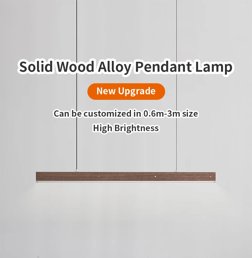 Customized 3m Length Solid Wood LED long Hang Lamp industrial style office bar Kitchen living room Alloy Pendant Light