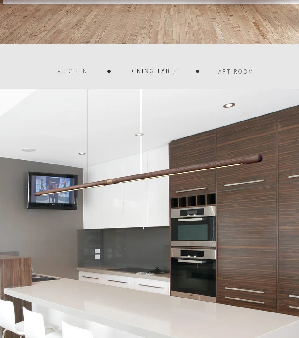 220cm Extended Luxury Modern LED Solid Wood Pendant Lights Long Strip Hang lamp Dining Room Nordic Black Walnut Pendant Lamps