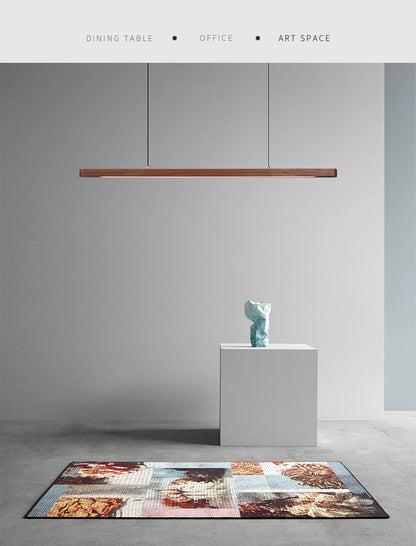 Nordic Wood LED Pendant Lights Modern Oval Long Strip Ceiling Lamp for Restaurant Bar Office Kitchen Dining Living Room
