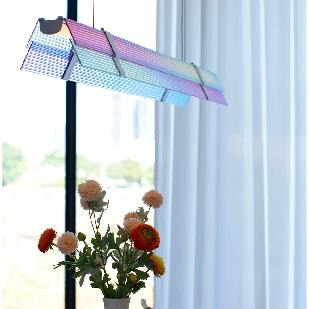 Rainbow Pendant Light LED Acrylic Wide face Combination Pendant Lamp Dimmable Decorative Linear Chandelier