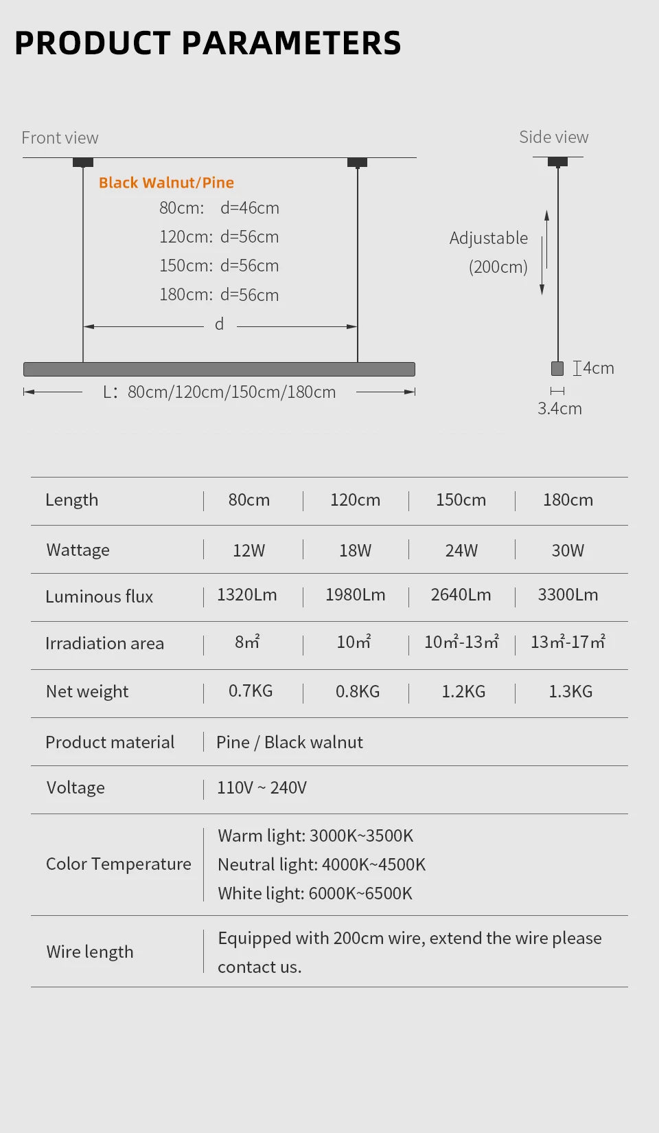 Nordic Wood Pendant Lights LED Modern Hanging Lamps for Dining Living Room Kitchen Office Shop Long Strip Celling Lamp