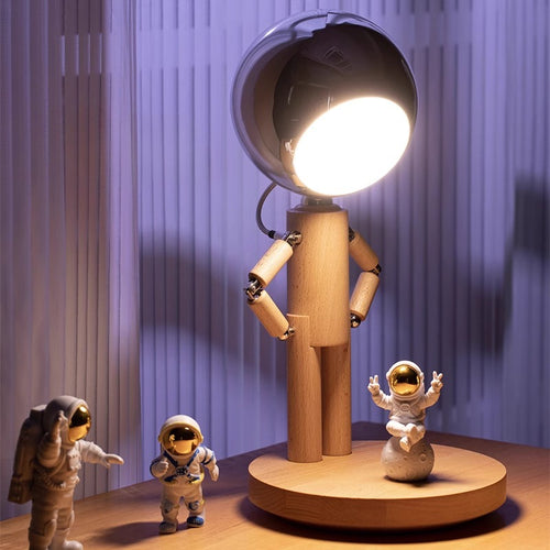 Creative Moon Standing Wood Lamp Robot Table Lamp Touch Atmosphere Light