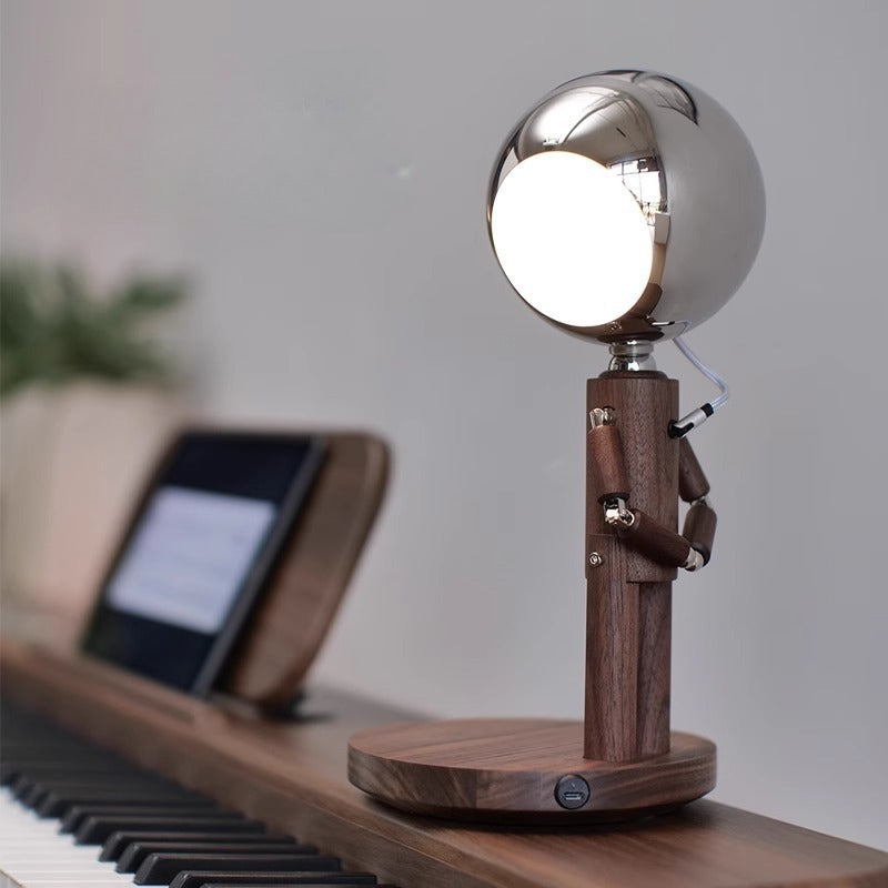 Creative Moon Standing Wood Lamp Robot Table Lamp Touch Atmosphere Light