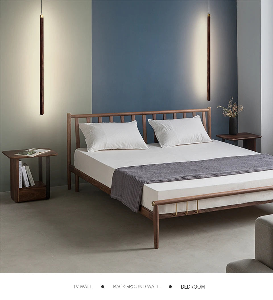 Nordic Style Led Long Strip Solid Wood Pendant Lights Bedroom Bedside Hanging Lamp Fashion Design Living Room Ceiling Lights