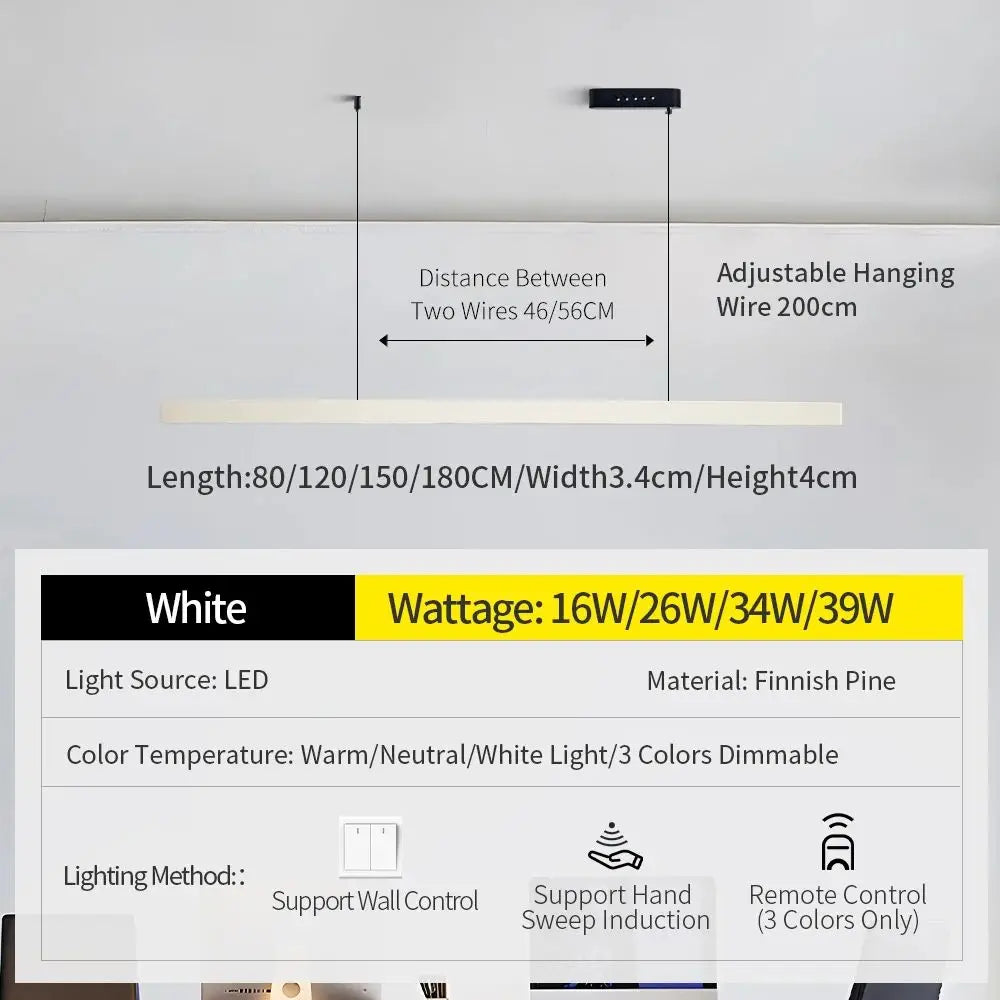 LED Hand Sweep Sensor Pendant Light Black/White Wood Hand Scan Hanging Lamps Pine Material