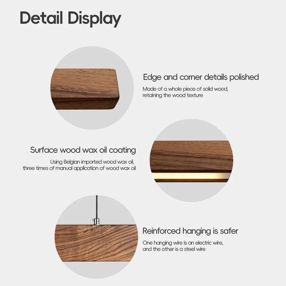 LED Hand Sweep Sensor Pendant Light Black Walnut Wood Modern Hanging Lamps for Dining Living Room Kitchen Office Celling Lamp