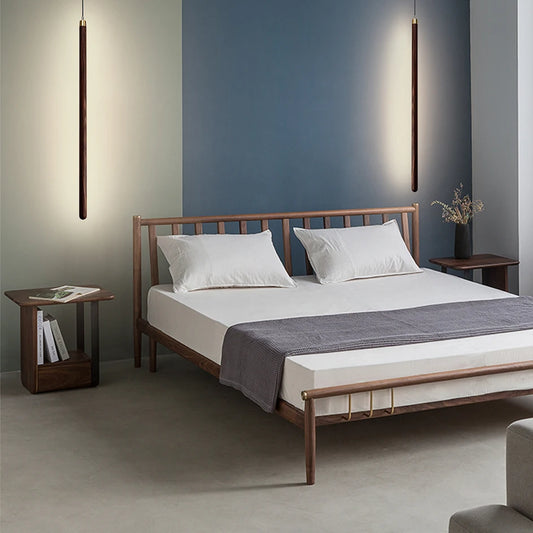 Nordic Style Led Long Strip Solid Wood Pendant Lights Bedroom Bedside Hanging Lamp Fashion Design Living Room Ceiling Lights
