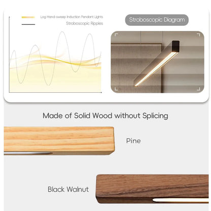 LED Hand Sweep Sensor Pendant Light Black Walnut Wood Modern Hanging Lamps for Dining Living Room Kitchen Office Celling Lamp