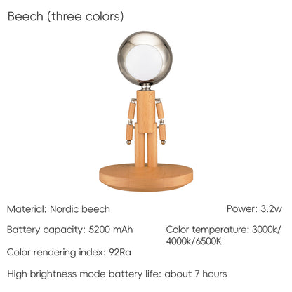 Creative Moon Standing Wood Lamp Robot Table Lamp Touch Atmosphere Light