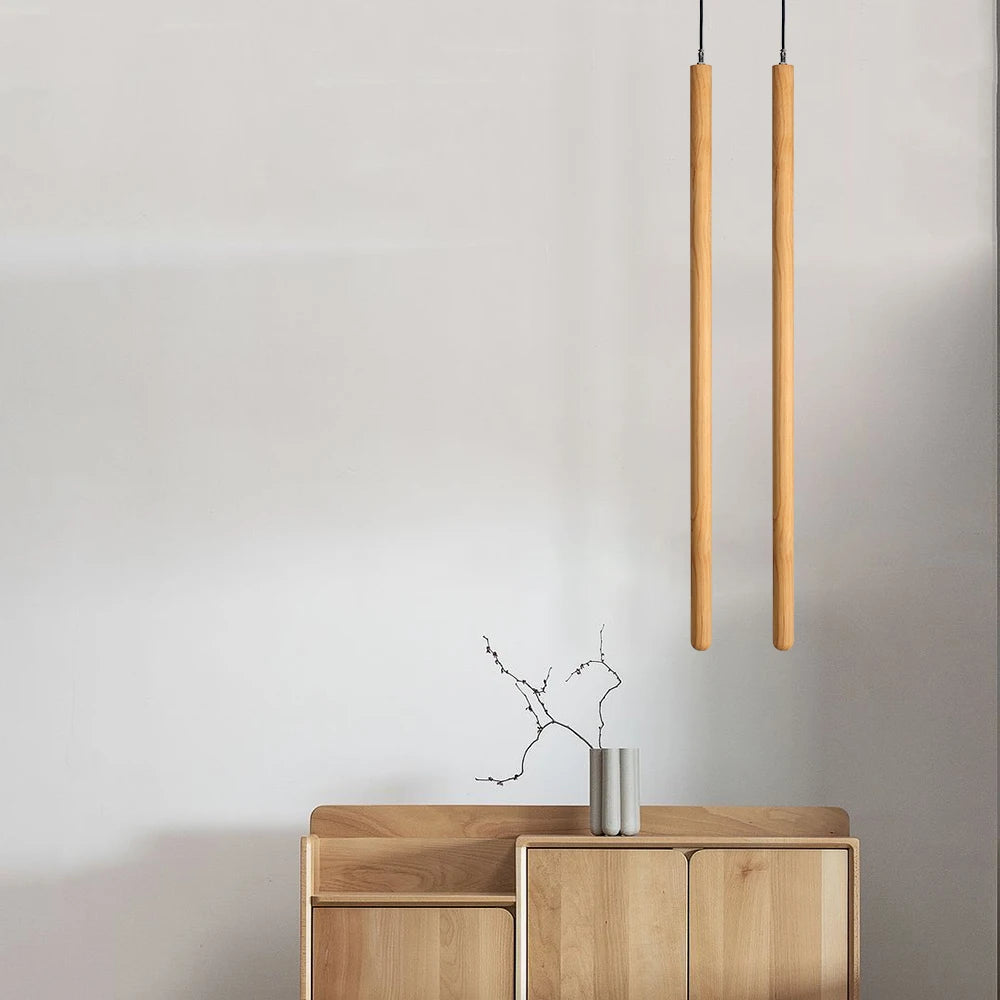 Nordic Style Led Long Strip Solid Wood Pendant Lights Bedroom Bedside Hanging Lamp Fashion Design Living Room Ceiling Lights