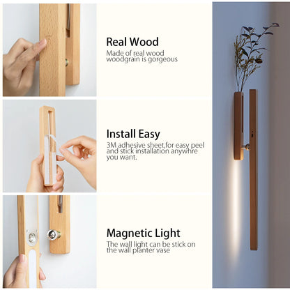 LED Wood Flower Wall Lamp Magnetic Night Light 360° Rotation Rechargeable Room Decoration Wood Flower Atmosphere Wall Lamp