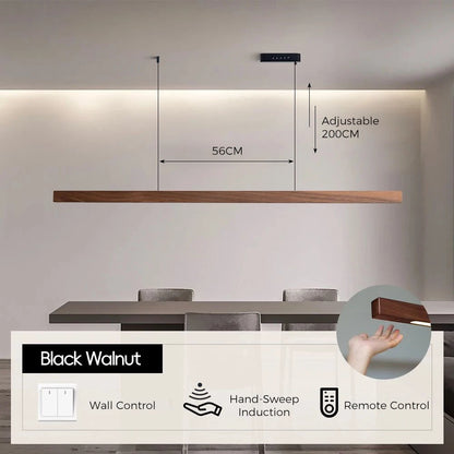 LED Hand Sweep Sensor Pendant Light Black Walnut Wood Modern Hanging Lamps for Dining Living Room Kitchen Office Celling Lamp