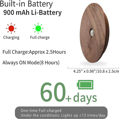 Motion Sensor Night Light Wood USB Rechargeable Stick-On Step Lights Magnetic Wall Lights for Hallway Bedroom Living Room Stair