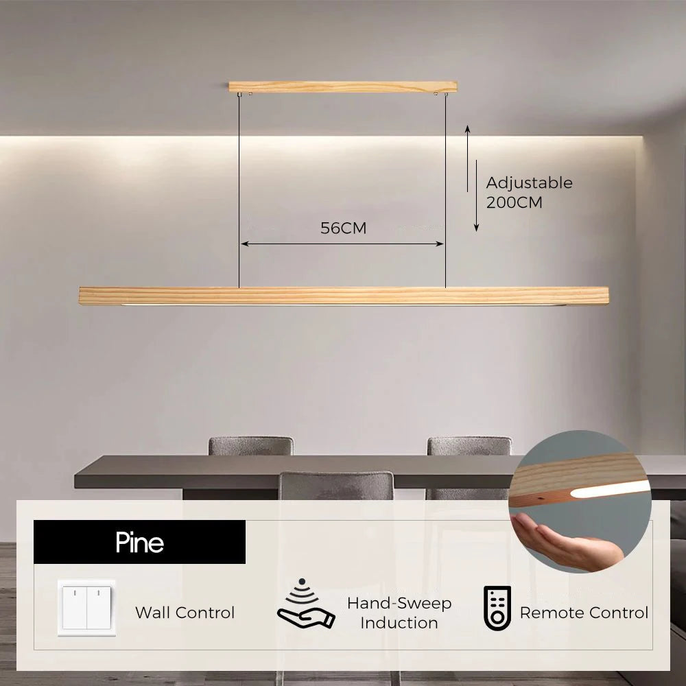 LED Hand Sweep Sensor Pendant Light Black Walnut Wood Modern Hanging Lamps for Dining Living Room Kitchen Office Celling Lamp