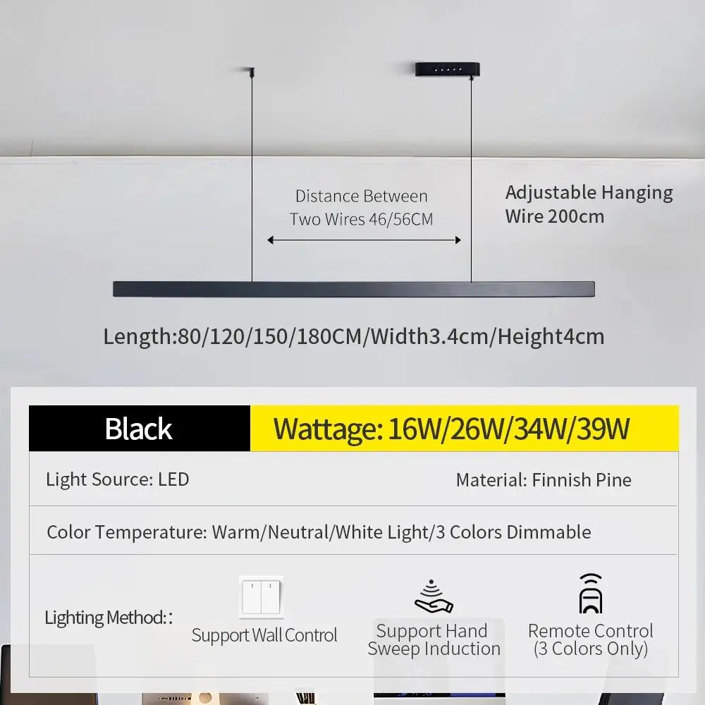 LED Hand Sweep Sensor Pendant Light Black/White Wood Hand Scan Hanging Lamps Pine Material