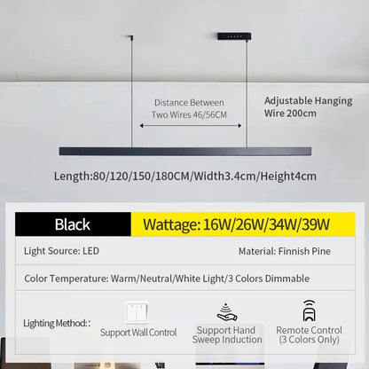 LED Hand Sweep Sensor Pendant Light Black/White Wood Hand Scan Hanging Lamps Pine Material