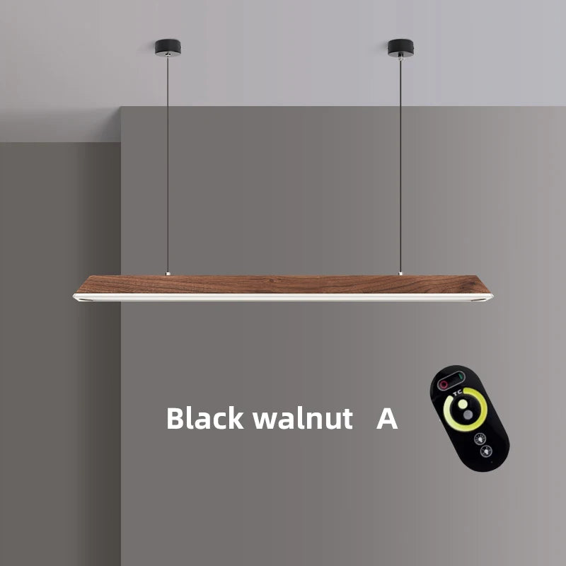 Wooden Pendant Light LED Large Wide Surface Alloy Pendant Lamp Long Strip Lighting Trapezoidal Design for Bar Kitchen Diningroom