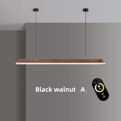 Wooden Pendant Light LED Large Wide Surface Alloy Pendant Lamp Long Strip Lighting Trapezoidal Design for Bar Kitchen Diningroom