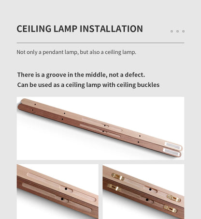 Nordic Wood LED Pendant Lights Modern Oval Long Strip Ceiling Lamp for Restaurant Bar Office Kitchen Dining Living Room