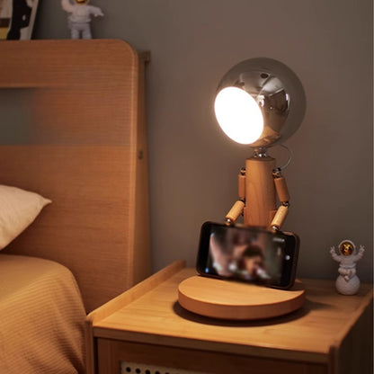 Creative Moon Standing Wood Lamp Robot Table Lamp Touch Atmosphere Light