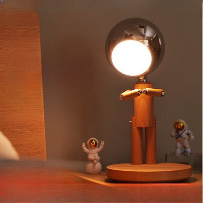 Creative Moon Standing Wood Lamp Robot Table Lamp Touch Atmosphere Light