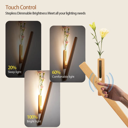 LED Wood Flower Wall Lamp Magnetic Night Light 360° Rotation Rechargeable Room Decoration Wood Flower Atmosphere Wall Lamp