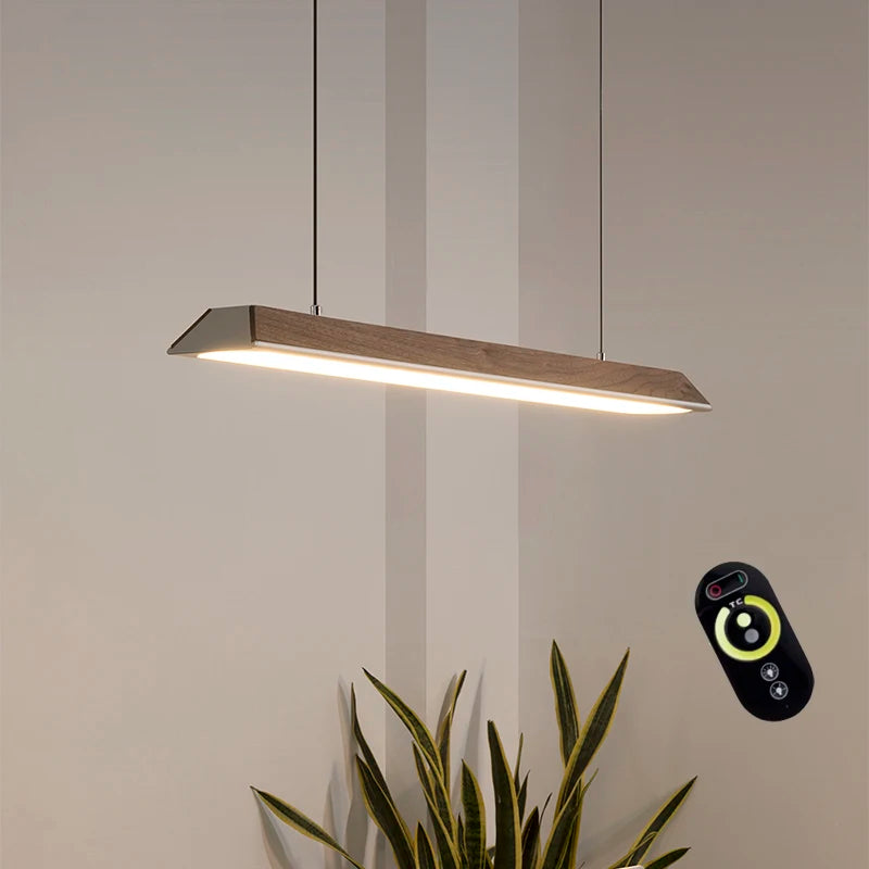 Wooden Pendant Light LED Large Wide Surface Alloy Pendant Lamp Long Strip Lighting Trapezoidal Design for Bar Kitchen Diningroom