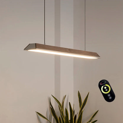 Wooden Pendant Light LED Large Wide Surface Alloy Pendant Lamp Long Strip Lighting Trapezoidal Design for Bar Kitchen Diningroom