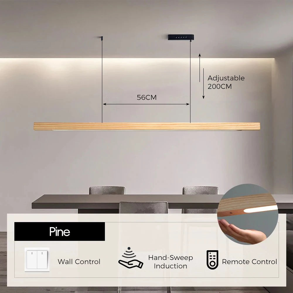 LED Hand Sweep Sensor Pendant Light Black Walnut Wood Modern Hanging Lamps for Dining Living Room Kitchen Office Celling Lamp