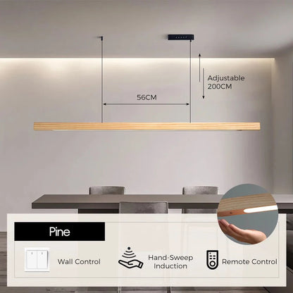 LED Hand Sweep Sensor Pendant Light Black Walnut Wood Modern Hanging Lamps for Dining Living Room Kitchen Office Celling Lamp