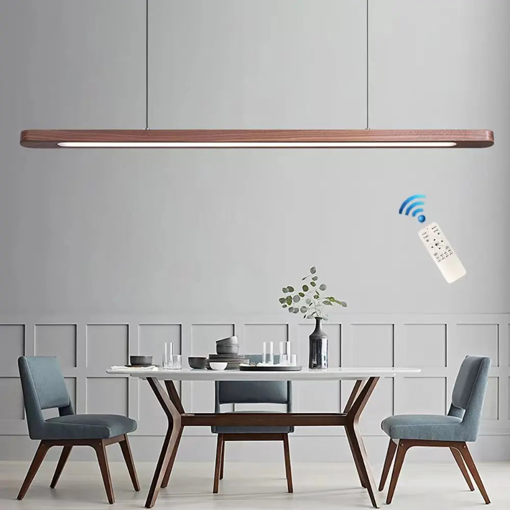 Nordic Wood LED Pendant Lights Modern Oval Long Strip Ceiling Lamp for Restaurant Bar Office Kitchen Dining Living Room