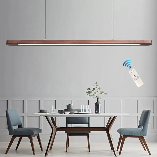 Nordic Wood LED Pendant Lights Modern Oval Long Strip Ceiling Lamp for Restaurant Bar Office Kitchen Dining Living Room