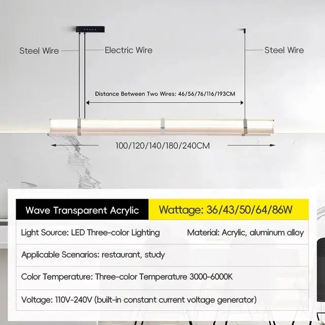 Rainbow Pendant Light LED Acrylic Wide face Combination Pendant Lamp Dimmable Decorative Linear Chandelier