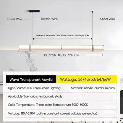 Rainbow Pendant Light LED Acrylic Wide face Combination Pendant Lamp Dimmable Decorative Linear Chandelier