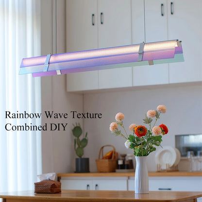 Rainbow Pendant Light LED Acrylic Wide face Combination Pendant Lamp Dimmable Decorative Linear Chandelier